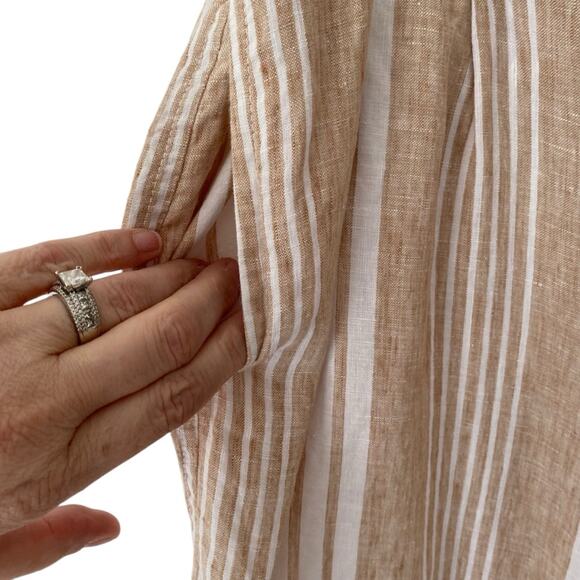 Magaschoni Linen Tan White Stripe Crop Wide Leg Palazzo Pants size medium - Picture 3 of 6